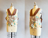 Vintage Barkcloth Vest / Pineapple Print Vest / 1980s Unisex Vest With Tropical Design / Vintage Waistcoat / Size Large Size XL