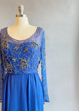 1960s Saks Fifth Avenue Gown / Blue Beaded Chiffon Dress / 1960s Formal Dress / 1960s Chiffon Gown / Size Small