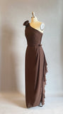 1980s Chiffon Gown / Brown Chiffon Gown / One Shoulder Gown / Size Small