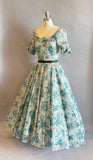 1950's Party Dress / Sheer Floral Print Dress / Dress With Slip / Size Small
