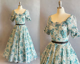 1950's Party Dress / Sheer Floral Print Dress / Dress With Slip / Size Small