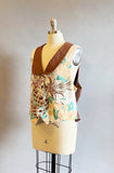 Vintage Barkcloth Vest / Pineapple Print Vest / 1980s Unisex Vest With Tropical Design / Vintage Waistcoat / Size Large Size XL