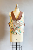 Vintage Barkcloth Vest / Pineapple Print Vest / 1980s Unisex Vest With Tropical Design / Vintage Waistcoat / Size Large Size XL
