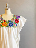 1970s Mexican Dress / Floral Embroidered Tunic / Rose Print Top / Frida Khalo Dress / Size Large Size XL Plus Size