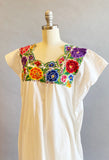 1970s Mexican Dress / Floral Embroidered Tunic / Rose Print Top / Frida Khalo Dress / Size Large Size XL Plus Size
