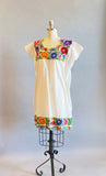 1970s Mexican Dress / Floral Embroidered Tunic / Rose Print Top / Frida Khalo Dress / Size Large Size XL Plus Size