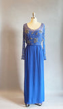1960s Saks Fifth Avenue Gown / Blue Beaded Chiffon Dress / 1960s Formal Dress / 1960s Chiffon Gown / Size Small