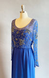 1960s Saks Fifth Avenue Gown / Blue Beaded Chiffon Dress / 1960s Formal Dress / 1960s Chiffon Gown / Size Small