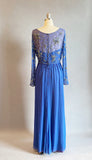 1960s Saks Fifth Avenue Gown / Blue Beaded Chiffon Dress / 1960s Formal Dress / 1960s Chiffon Gown / Size Small