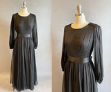 1960's Custom Couture Black Chiffon Dress / Mary Gleason for Bergdorf Goodman /  60's Black Chiffon Gown / Size Large