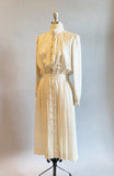 1980s Snakeskin Dress / Stanley Sherman Saks 5th Avenue Dress / Cream Silk Snakeskin Pattern Dress with Pockets / Size Medium