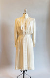 1980s Snakeskin Dress / Stanley Sherman Saks 5th Avenue Dress / Cream Silk Snakeskin Pattern Dress with Pockets / Size Medium