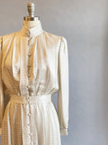 1980s Snakeskin Dress / Stanley Sherman Saks 5th Avenue Dress / Cream Silk Snakeskin Pattern Dress with Pockets / Size Medium
