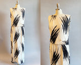 1960s Maxi Dress / black & White Dress / Abstract Print Dress / Linen Dress / Size Medium