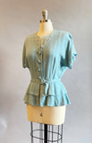 1950s Jacket / Blue Embroidered Blouse / 50s Peplum Jacket / Size Small
