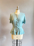 1950s Jacket / Blue Embroidered Blouse / 50s Peplum Jacket / Size Small