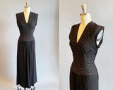 1930s Gown  / 30s Black Dress With Rhinestones / Hollywood Starlet Dress / Black Cocktail Gown / Size Small