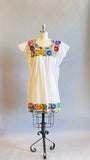 1970s Mexican Dress / Floral Embroidered Tunic / Rose Print Top / Frida Khalo Dress / Size Large Size XL Plus Size