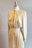 1980s Snakeskin Dress / Stanley Sherman Saks 5th Avenue Dress / Cream Silk Snakeskin Pattern Dress with Pockets / Size Medium