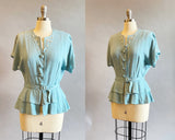 1950s Jacket / Blue Embroidered Blouse / 50s Peplum Jacket / Size Small