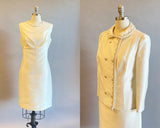 1960's Ivory Suit / 60's Sheath Dress and Matching Jacket / Short Wedding Dress / Silk and Mohair Dress Set / Size Large/ Size XL