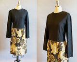 1960s Metallic Dress / Leslie Fay Dress / 1960s Black And Gold Dress / Gold Lamé Dress /Size Medium Size  Large