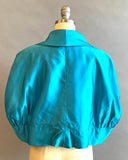 1950's Turquoise Satin Cape / Capelet / 1950's Satin Wrap / Turquoise Evening Cape / Size One Size Fits Most / Small Medium Large