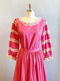 1960’s Pink Dotted Swiss and Lace Fiesta Set / Size Medium