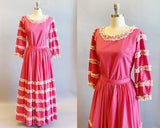 1960’s Pink Dotted Swiss and Lace Fiesta Set / Size Medium