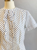 1950's Polka Dot Blouse / 1950's Suit Blouse / Blue Polka Dot Blouse / Ruffled Blouse / Size XL