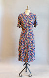 1940s Rayon Dress / 1940s Floral Dress / 1940s Day Dress / 1940s Cold Rayon Dress / Dress with Peplum / Size Medium