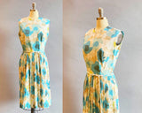 1960's Rose Print Dress / 1960's Stacy Ames Dress / Blue Rose Print / 1960's Day Dress / Size Medium