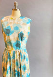 1960's Rose Print Dress / 1960's Stacy Ames Dress / Blue Rose Print / 1960's Day Dress / Size Medium