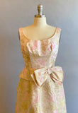 1950's Evening Gown / 1950s Pink and Gold Brocade Dress / 1950's Party Dress/ Gold Dress / 1950s Formal / Pink Gown / Size Small