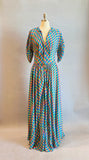 1940's Evening Dress / 1940s Plaid Dress / 1940s Rayon Dress / 40's Maxi / 1940's Hostess Gown / Medium