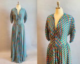 1940's Evening Dress / 1940s Plaid Dress / 1940s Rayon Dress / 40's Maxi / 1940's Hostess Gown / Medium