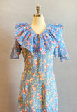 1930s Floral Dress / 1930s Lawn Dress / 1930s Day Dress / Casual Wedding Dress / Size Medium Size Large