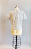 1950's Polka Dot Blouse / 1950's Suit Blouse / Blue Polka Dot Blouse / Ruffled Blouse / Size XL