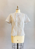 1950's Polka Dot Blouse / 1950's Suit Blouse / Blue Polka Dot Blouse / Ruffled Blouse / Size XL
