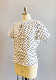 1950's Polka Dot Blouse / 1950's Suit Blouse / Blue Polka Dot Blouse / Ruffled Blouse / Size XL