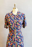 1940s Rayon Dress / 1940s Floral Dress / 1940s Day Dress / 1940s Cold Rayon Dress / Dress with Peplum / Size Medium