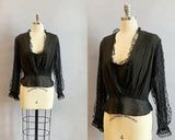 Black Victorian Blouse / Black Silk Blouse / Edwardian Victorian Blouse / Size Medium