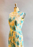 1960's Rose Print Dress / 1960's Stacy Ames Dress / Blue Rose Print / 1960's Day Dress / Size Medium