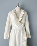 1980s Gown / Ivory Evening Dress / Ruffled Wrap Dress / 1980s Formal Dress / Casual Wedding Dress / Size Medium