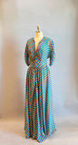 1940's Evening Dress / 1940s Plaid Dress / 1940s Rayon Dress / 40's Maxi / 1940's Hostess Gown / Medium