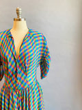 1940's Evening Dress / 1940s Plaid Dress / 1940s Rayon Dress / 40's Maxi / 1940's Hostess Gown / Medium
