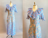 1930s Floral Dress / 1930s Lawn Dress / 1930s Day Dress / Casual Wedding Dress / Size Medium Size Large