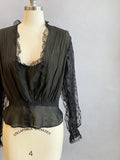 Black Victorian Blouse / Black Silk Blouse / Edwardian Victorian Blouse / Size Medium