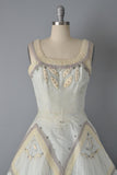 Rare 1950s FONTANA Dress / Sorelle Fontana Couture Dress / Pale Blue Organdy Dress w/ Appliqués / Fit and Flare Party Dress / Size Small