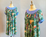 1950s Hawaiian Dress / Vintage Hawaiian / Rayon Hawaiian / Hawaiian Muumuu / Novelty Print / Size Small Size Medium